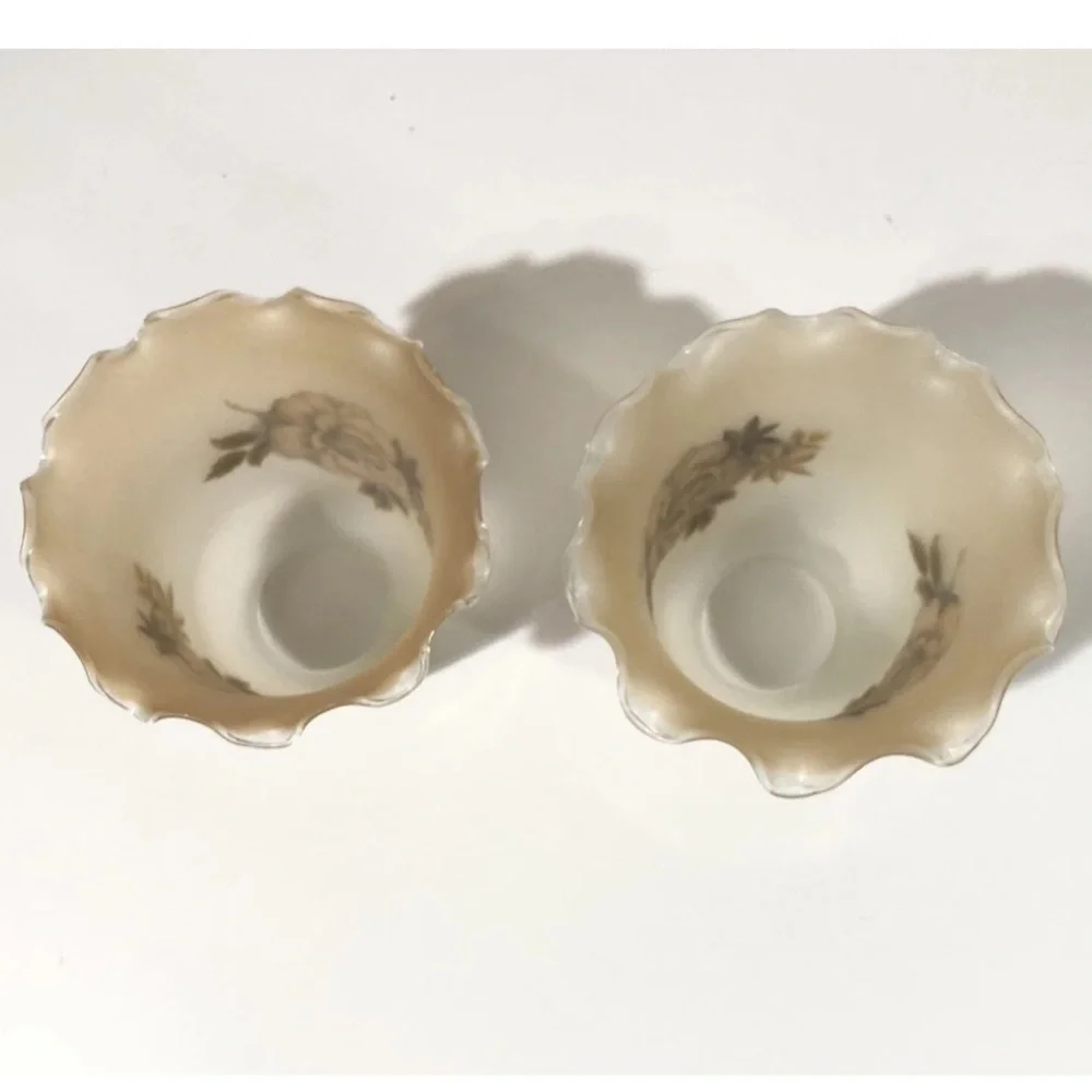 Vintage Milk Glass Lamp Shades Ruffled Floral Opaline Fitter Flowers Set